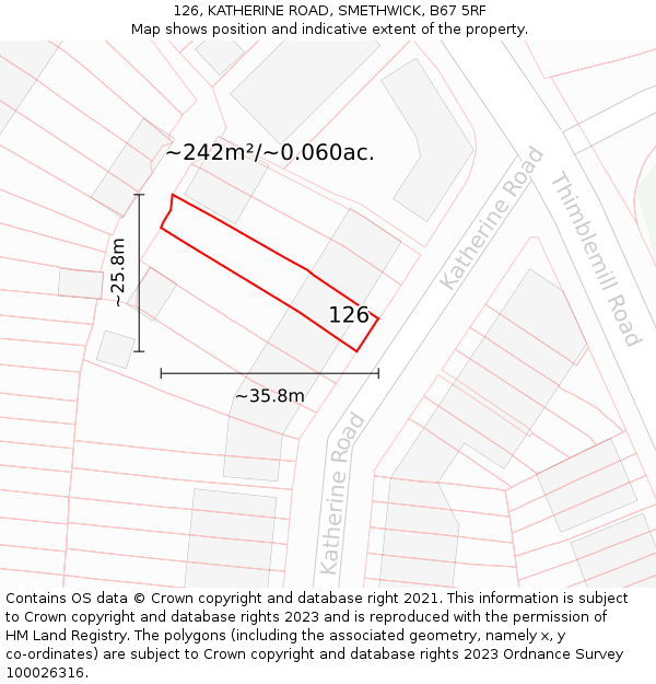 126, KATHERINE ROAD, SMETHWICK, B67 5RF: Plot and title map