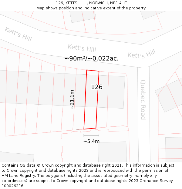 126, KETTS HILL, NORWICH, NR1 4HE: Plot and title map