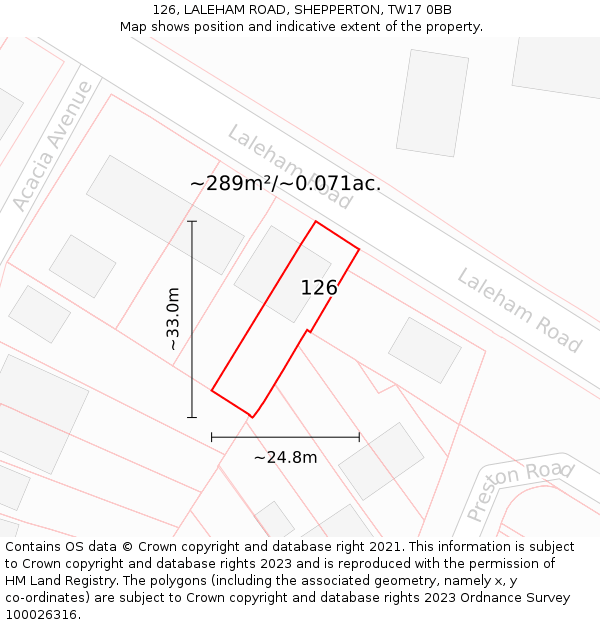 126, LALEHAM ROAD, SHEPPERTON, TW17 0BB: Plot and title map