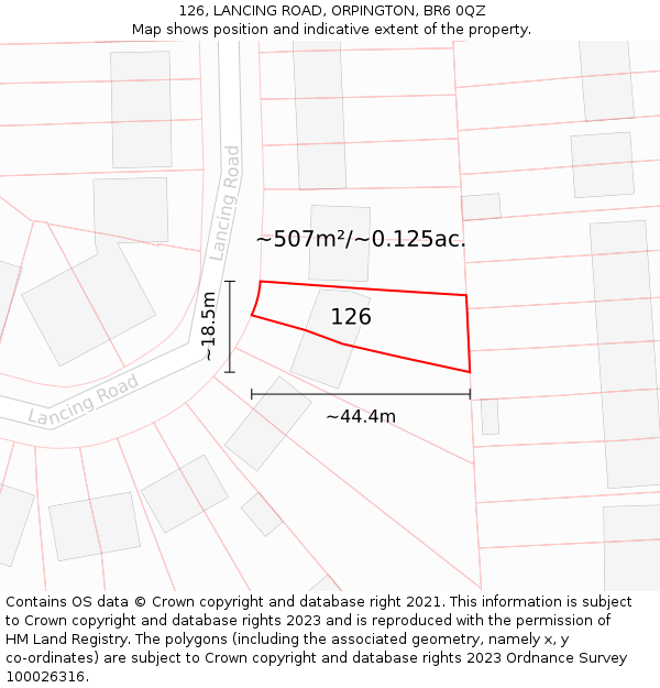 126, LANCING ROAD, ORPINGTON, BR6 0QZ: Plot and title map