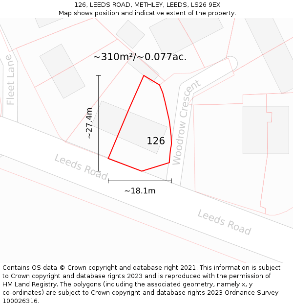 126, LEEDS ROAD, METHLEY, LEEDS, LS26 9EX: Plot and title map