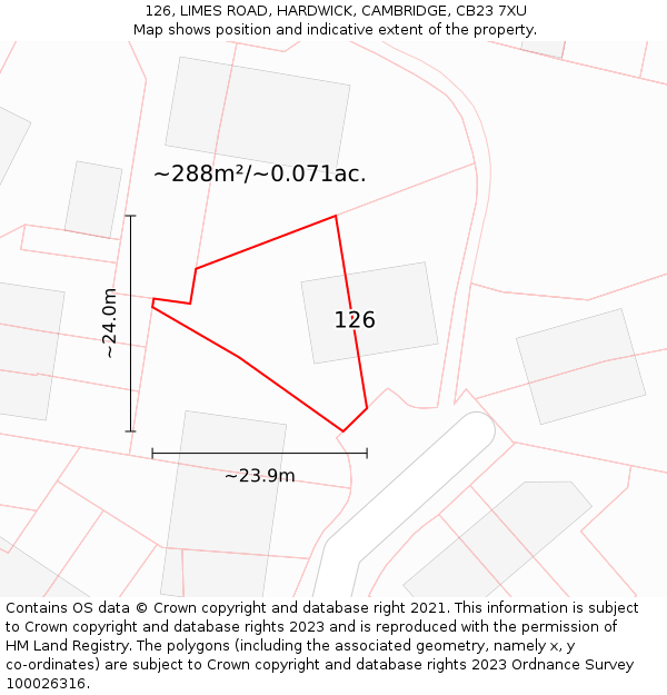 126, LIMES ROAD, HARDWICK, CAMBRIDGE, CB23 7XU: Plot and title map
