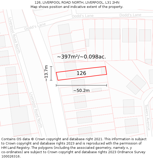 126, LIVERPOOL ROAD NORTH, LIVERPOOL, L31 2HN: Plot and title map