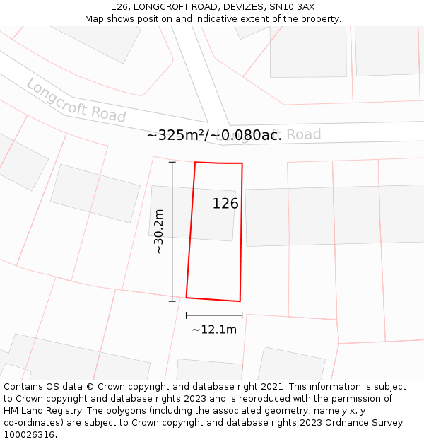 126, LONGCROFT ROAD, DEVIZES, SN10 3AX: Plot and title map