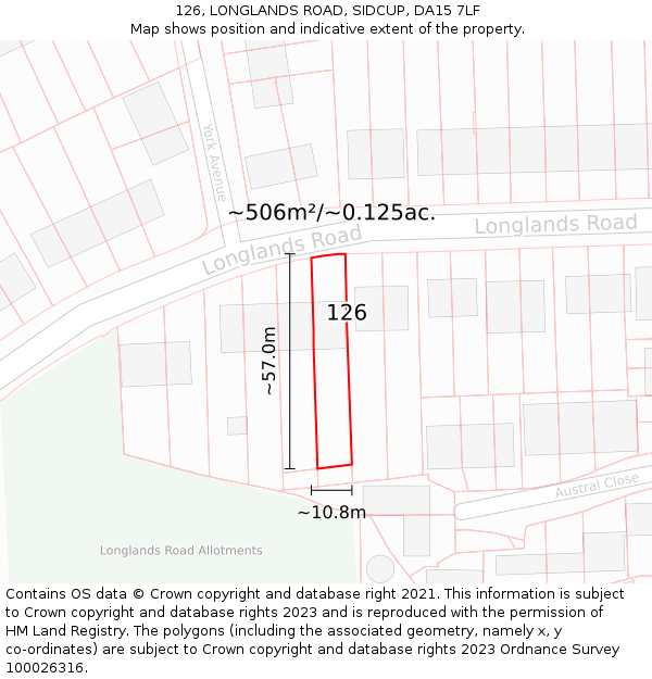 126, LONGLANDS ROAD, SIDCUP, DA15 7LF: Plot and title map