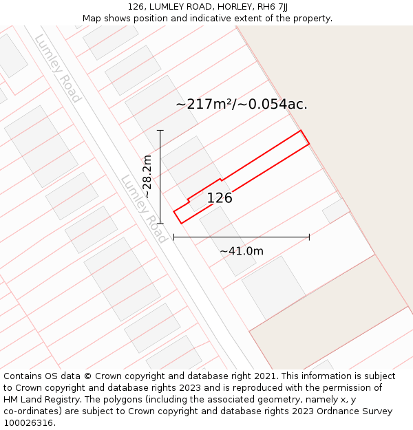 126, LUMLEY ROAD, HORLEY, RH6 7JJ: Plot and title map