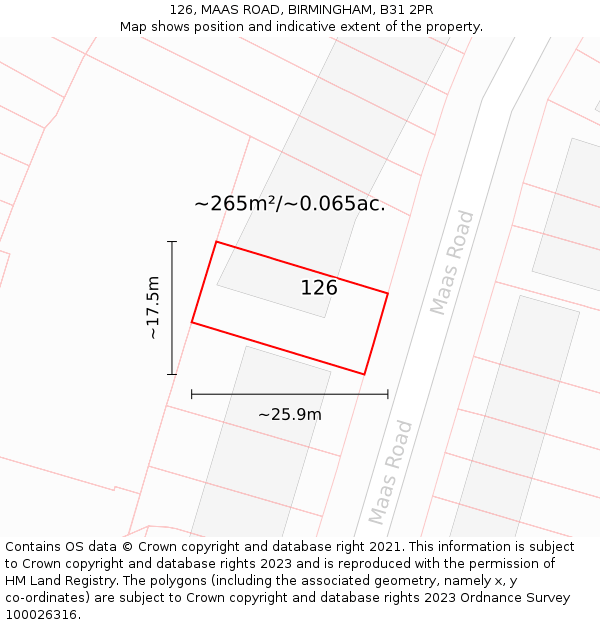 126, MAAS ROAD, BIRMINGHAM, B31 2PR: Plot and title map