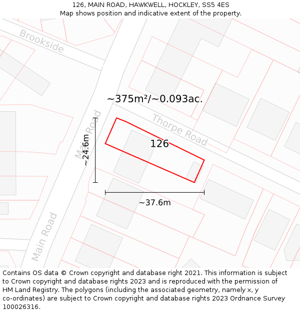 126, MAIN ROAD, HAWKWELL, HOCKLEY, SS5 4ES: Plot and title map