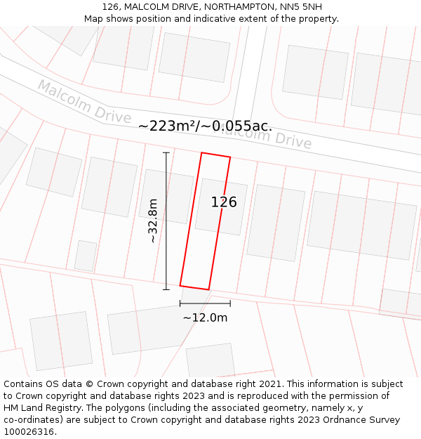 126, MALCOLM DRIVE, NORTHAMPTON, NN5 5NH: Plot and title map