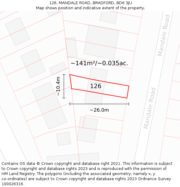 126, MANDALE ROAD, BRADFORD, BD6 3JU: Plot and title map