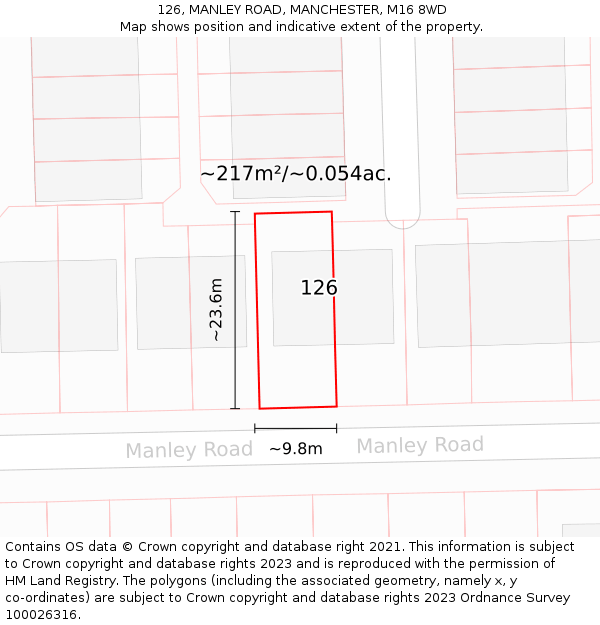 126, MANLEY ROAD, MANCHESTER, M16 8WD: Plot and title map