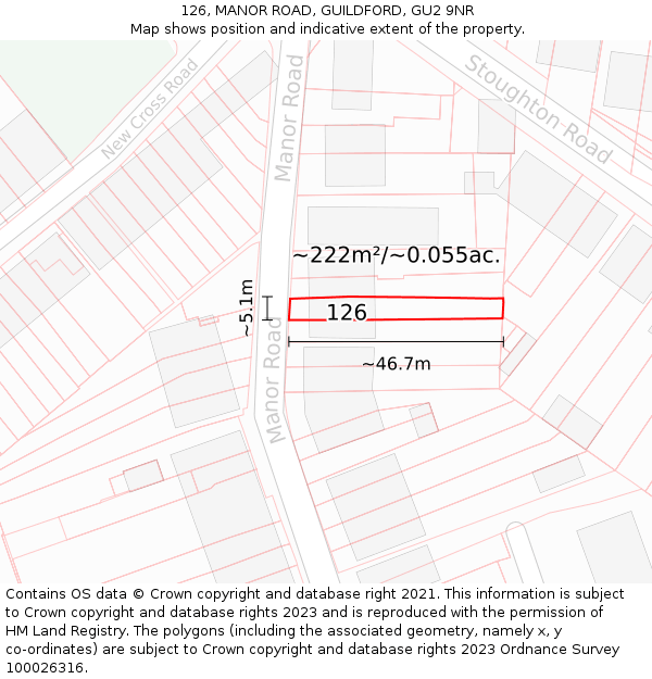 126, MANOR ROAD, GUILDFORD, GU2 9NR: Plot and title map