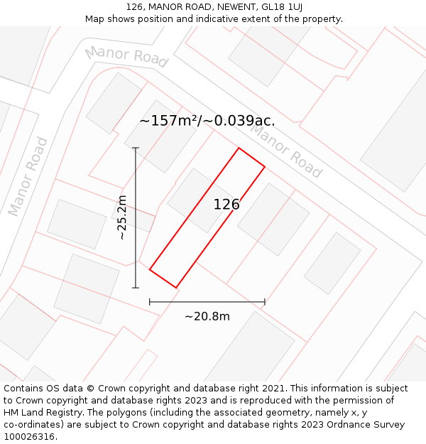 126, MANOR ROAD, NEWENT, GL18 1UJ: Plot and title map