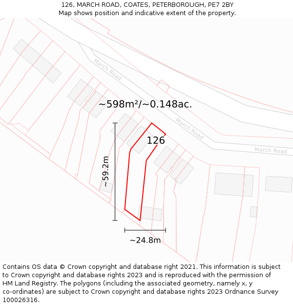 126, MARCH ROAD, COATES, PETERBOROUGH, PE7 2BY: Plot and title map