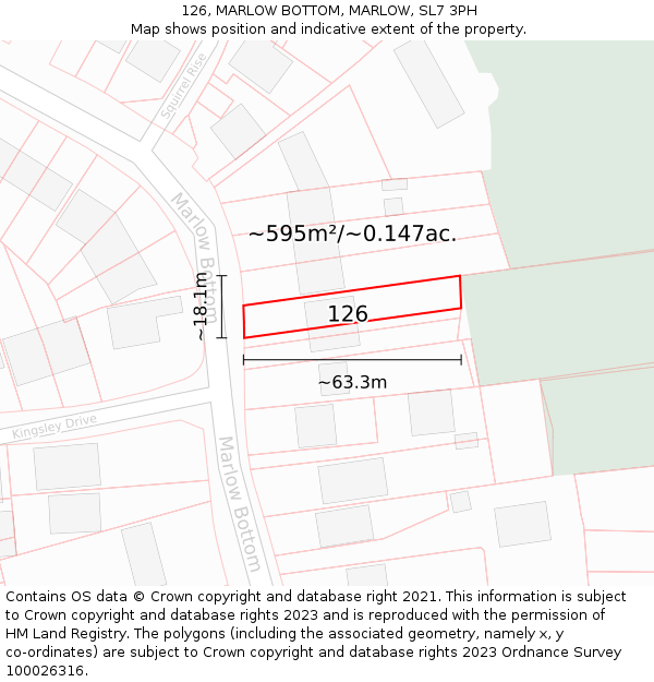 126, MARLOW BOTTOM, MARLOW, SL7 3PH: Plot and title map