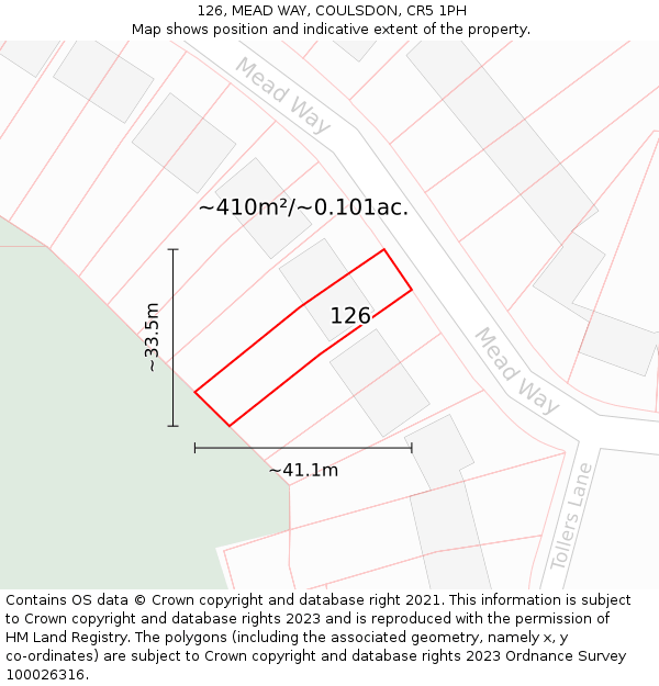 126, MEAD WAY, COULSDON, CR5 1PH: Plot and title map