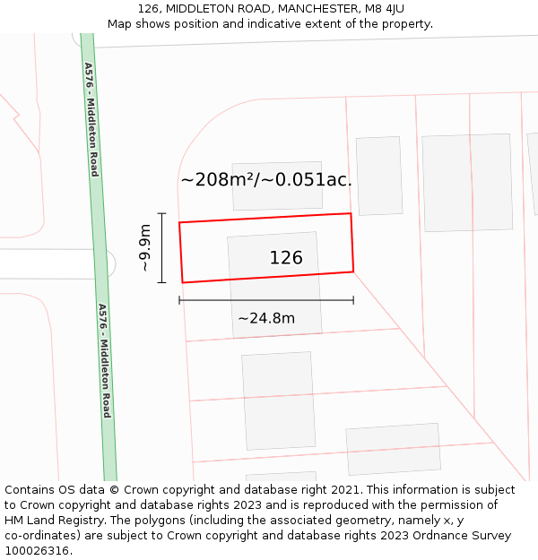 126, MIDDLETON ROAD, MANCHESTER, M8 4JU: Plot and title map