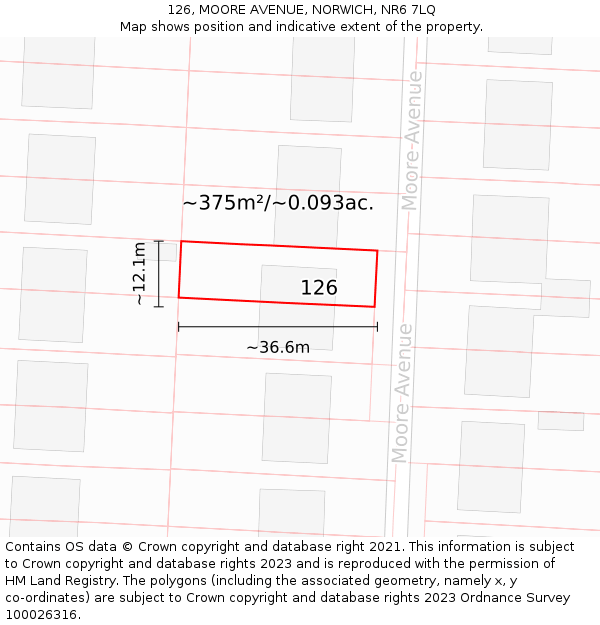 126, MOORE AVENUE, NORWICH, NR6 7LQ: Plot and title map