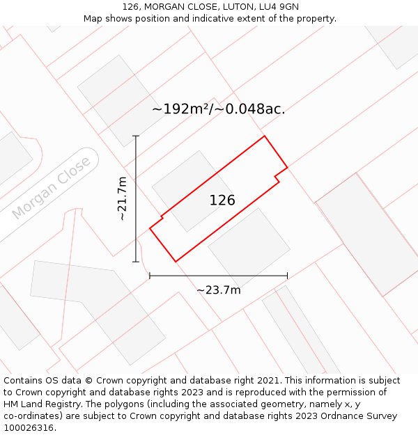 126, MORGAN CLOSE, LUTON, LU4 9GN: Plot and title map