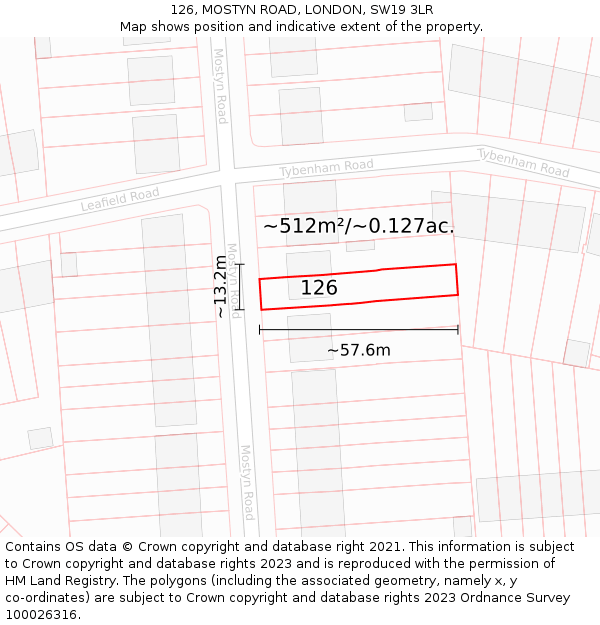 126, MOSTYN ROAD, LONDON, SW19 3LR: Plot and title map