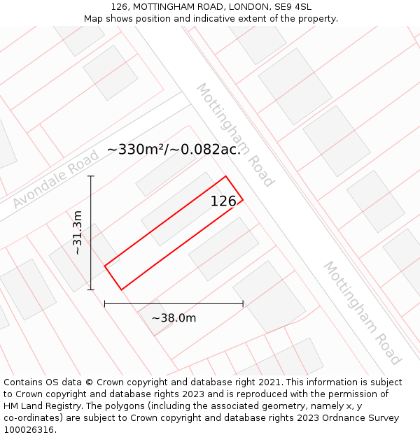 126, MOTTINGHAM ROAD, LONDON, SE9 4SL: Plot and title map