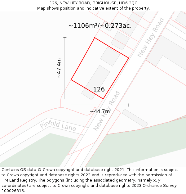 126, NEW HEY ROAD, BRIGHOUSE, HD6 3QG: Plot and title map
