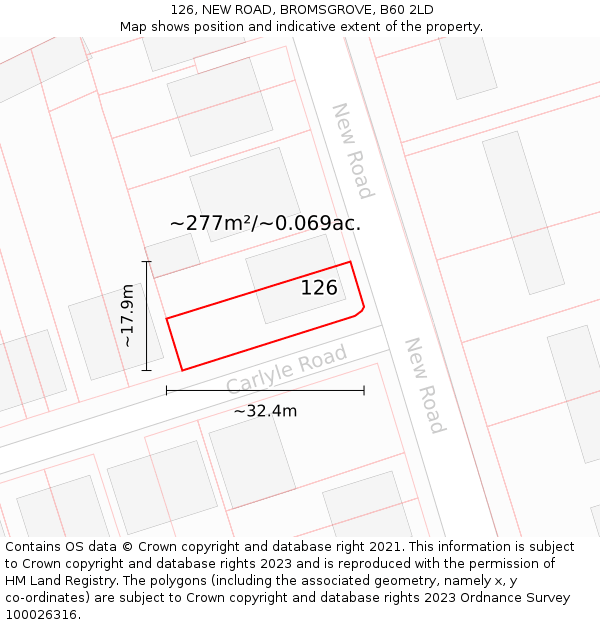 126, NEW ROAD, BROMSGROVE, B60 2LD: Plot and title map
