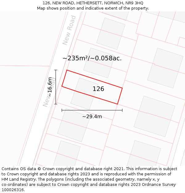 126, NEW ROAD, HETHERSETT, NORWICH, NR9 3HQ: Plot and title map