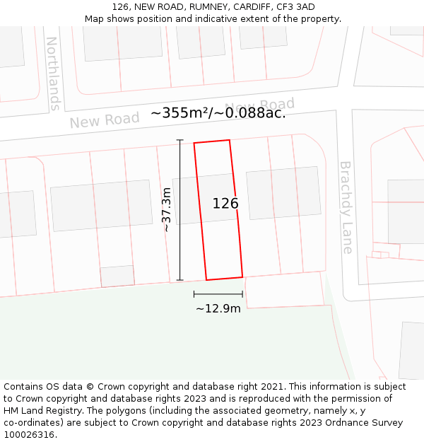 126, NEW ROAD, RUMNEY, CARDIFF, CF3 3AD: Plot and title map