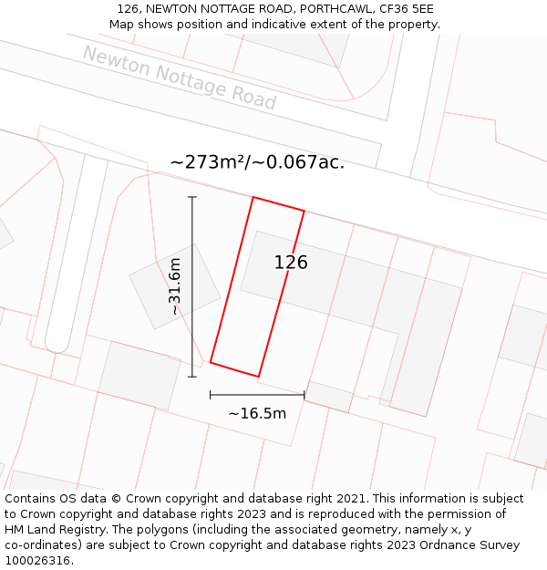 126, NEWTON NOTTAGE ROAD, PORTHCAWL, CF36 5EE: Plot and title map