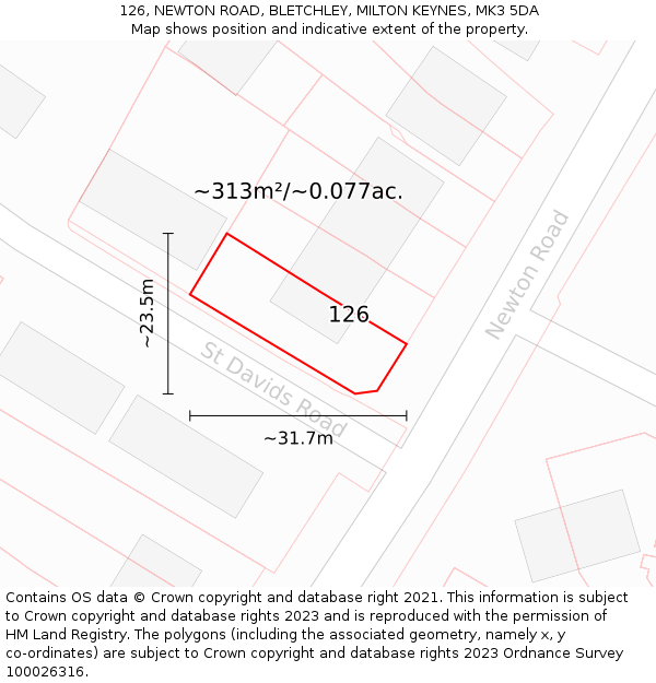 126, NEWTON ROAD, BLETCHLEY, MILTON KEYNES, MK3 5DA: Plot and title map