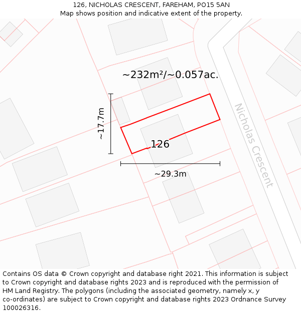 126, NICHOLAS CRESCENT, FAREHAM, PO15 5AN: Plot and title map