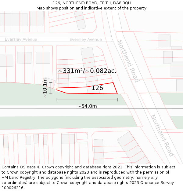 126, NORTHEND ROAD, ERITH, DA8 3QH: Plot and title map