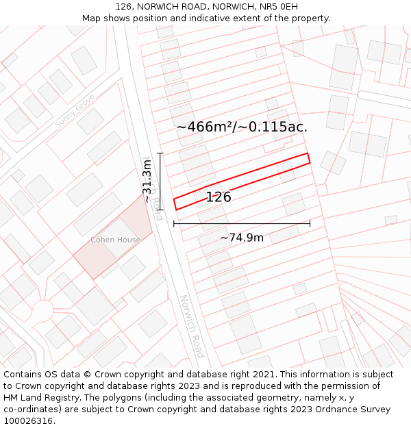 126, NORWICH ROAD, NORWICH, NR5 0EH: Plot and title map