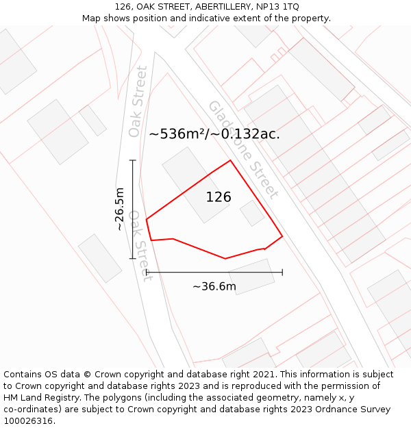 126, OAK STREET, ABERTILLERY, NP13 1TQ: Plot and title map