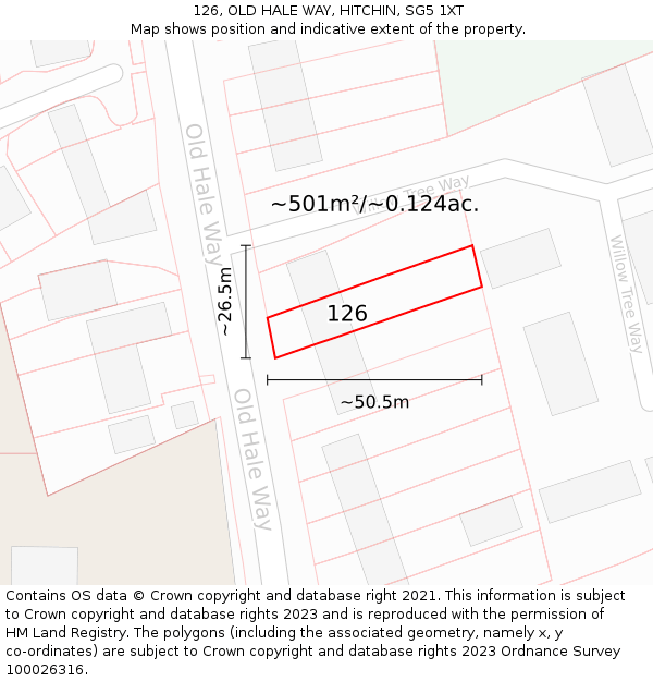 126, OLD HALE WAY, HITCHIN, SG5 1XT: Plot and title map