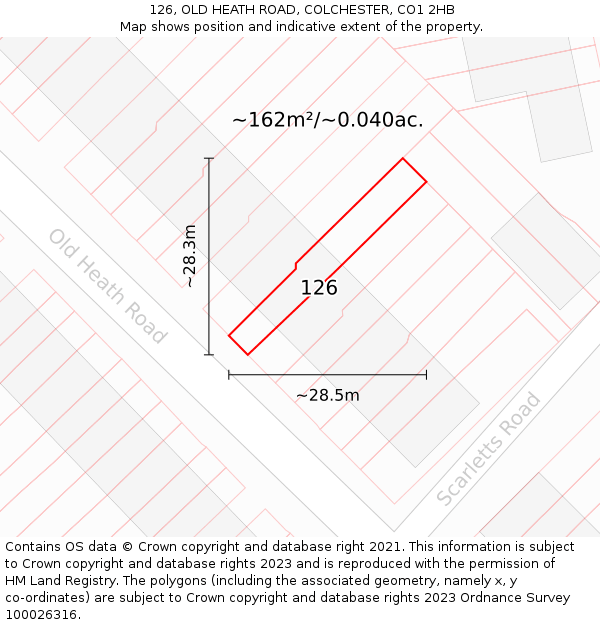 126, OLD HEATH ROAD, COLCHESTER, CO1 2HB: Plot and title map