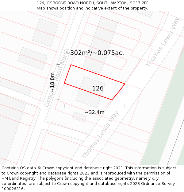 126, OSBORNE ROAD NORTH, SOUTHAMPTON, SO17 2FF: Plot and title map