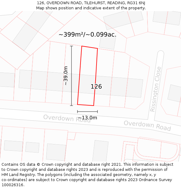 126, OVERDOWN ROAD, TILEHURST, READING, RG31 6NJ: Plot and title map