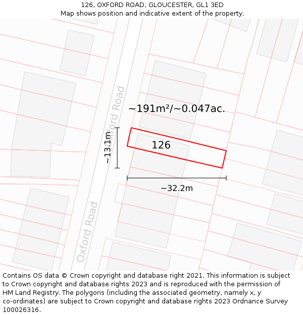 126, OXFORD ROAD, GLOUCESTER, GL1 3ED: Plot and title map