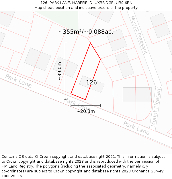 126, PARK LANE, HAREFIELD, UXBRIDGE, UB9 6BN: Plot and title map
