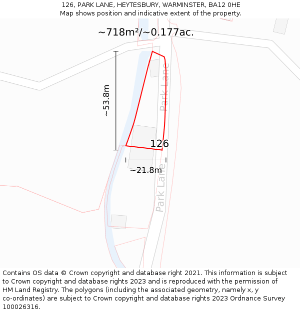 126, PARK LANE, HEYTESBURY, WARMINSTER, BA12 0HE: Plot and title map