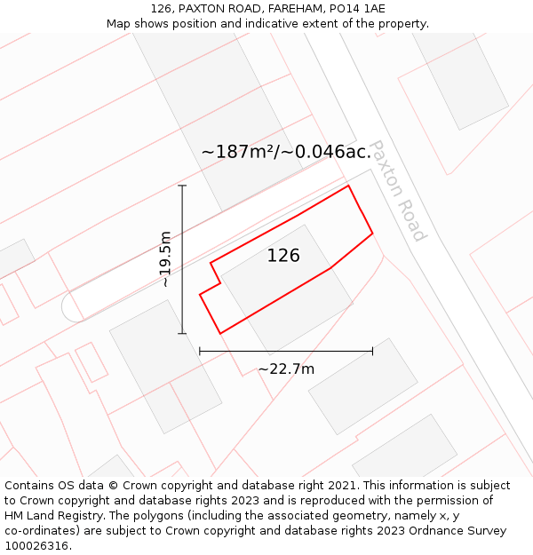 126, PAXTON ROAD, FAREHAM, PO14 1AE: Plot and title map
