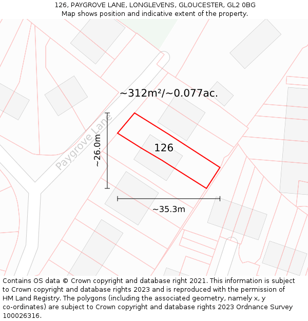 126, PAYGROVE LANE, LONGLEVENS, GLOUCESTER, GL2 0BG: Plot and title map