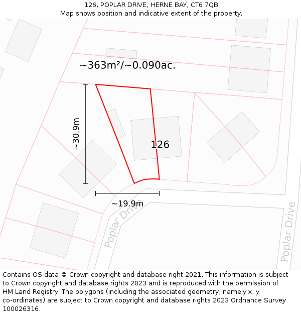 126, POPLAR DRIVE, HERNE BAY, CT6 7QB: Plot and title map