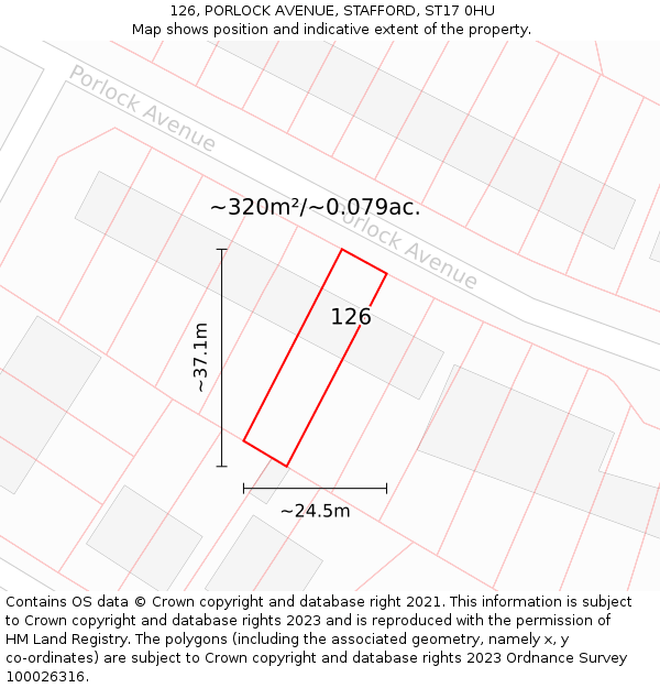 126, PORLOCK AVENUE, STAFFORD, ST17 0HU: Plot and title map