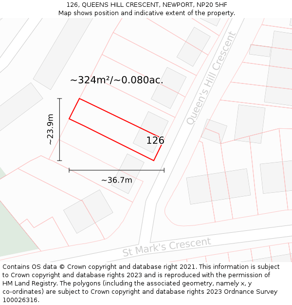 126, QUEENS HILL CRESCENT, NEWPORT, NP20 5HF: Plot and title map