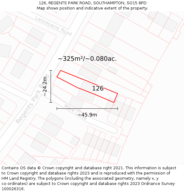 126, REGENTS PARK ROAD, SOUTHAMPTON, SO15 8PD: Plot and title map