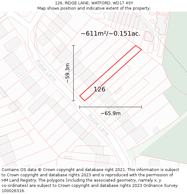 126, RIDGE LANE, WATFORD, WD17 4SY: Plot and title map