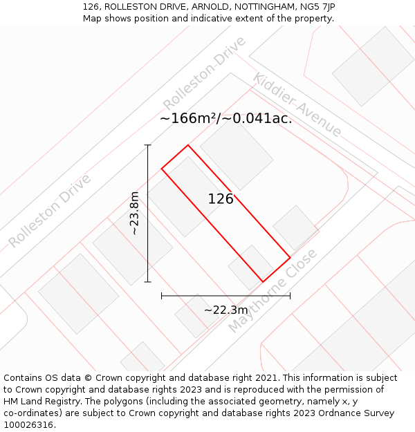 126, ROLLESTON DRIVE, ARNOLD, NOTTINGHAM, NG5 7JP: Plot and title map